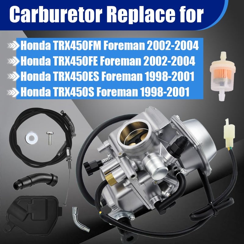 Aniro Moto TRX 450 Carburetor Replace for Honda Foreman 450 TRX 450 TRX450ES TRX450FE TRX450FM TRX450S 1998-2004 with Base Cover & Screw Free Throttle Cable - Image 2